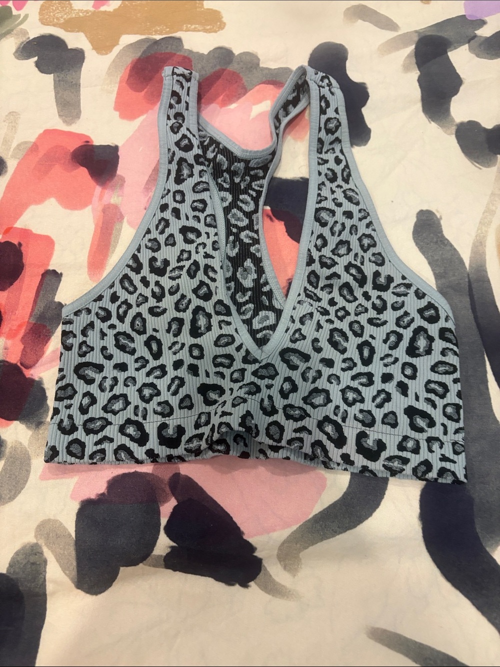 Free People Blue Leopard Ribbed Racerback Bralette